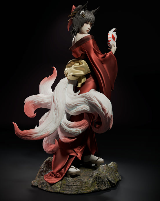 figurine amaterasu, figurine kitsune, japon